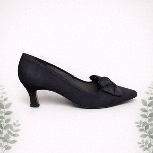 Premiere Collection Black Bow Kitten Heel Pumps Pointed Toe Dress Shoes Size 6.5